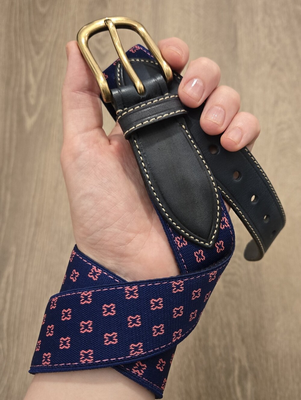 Maus Hoffman Men's Dress Belt Navy Woven Webbing Golf Sz 34 Preppy Brass Buckle